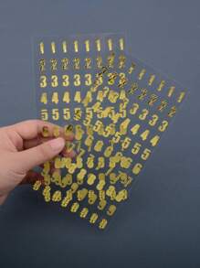 1pc Number Design Assorted Sticker, Simple Multi-purpose Decorative Sticker For DIY Craft, Decoration, Hand Account - Gold - View 3