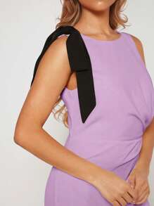 SHEIN Belle 肩上打結褶邊不對稱下擺洋裝 - 紫丁香色 - 查看 6