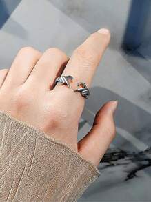 1入組擁抱手勢心英語字母銀圓環適合女士時尚個性化禮品 - 銀色 - 查看 5