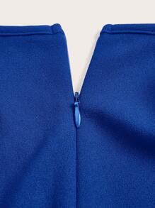 SHEIN Clasi 大碼荷葉邊胸部褶皺蝴蝶袖闊腿連體褲 - 藍色 - 查看 3