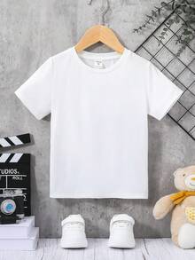 SHEIN 男童可愛舒適萬能卡通小熊圖案短袖上衣 - 白色 - 查看 2