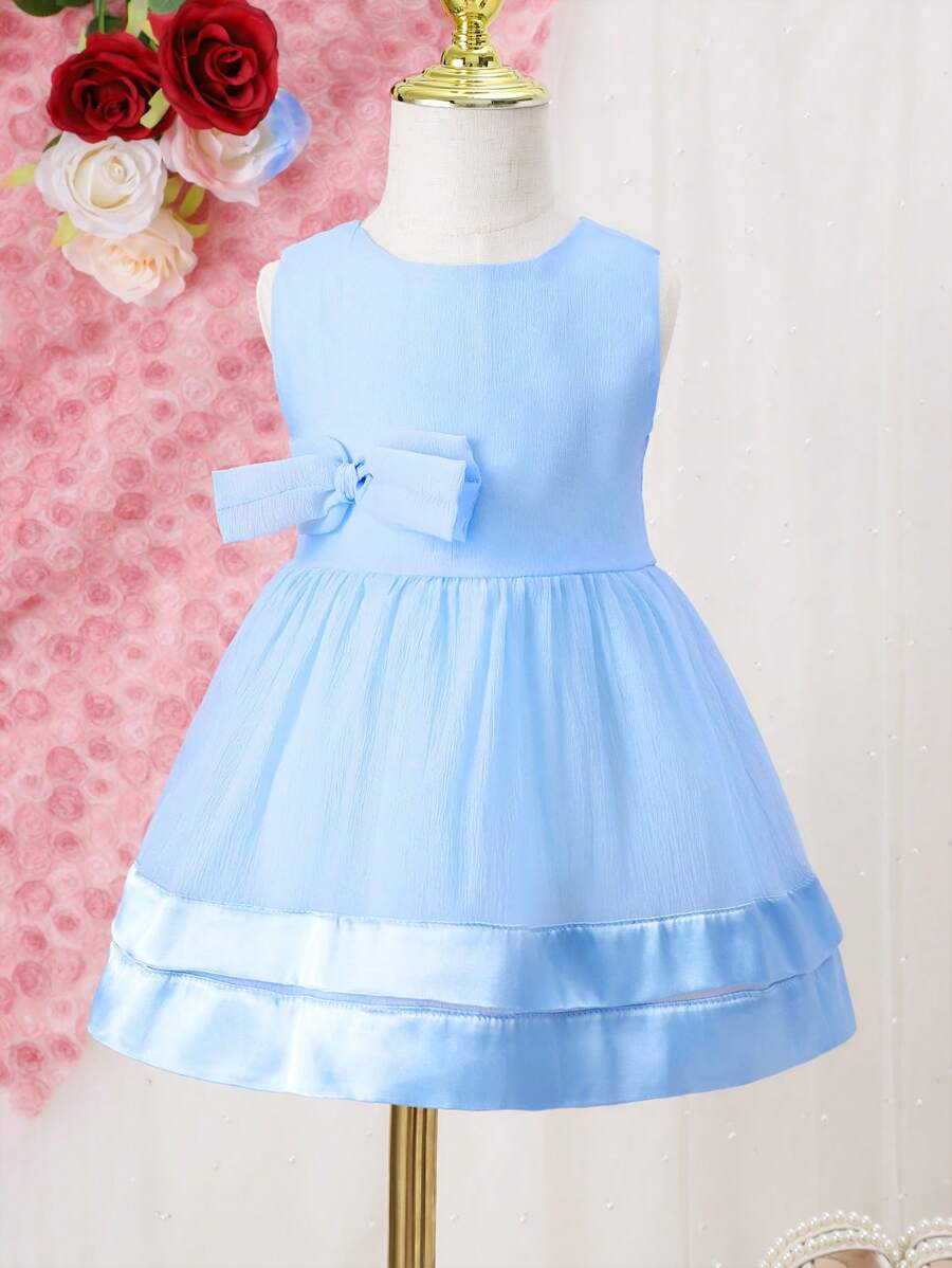 嬰兒前蝴蝶結網紗覆蓋洋裝 - 藍色 - 查看 1