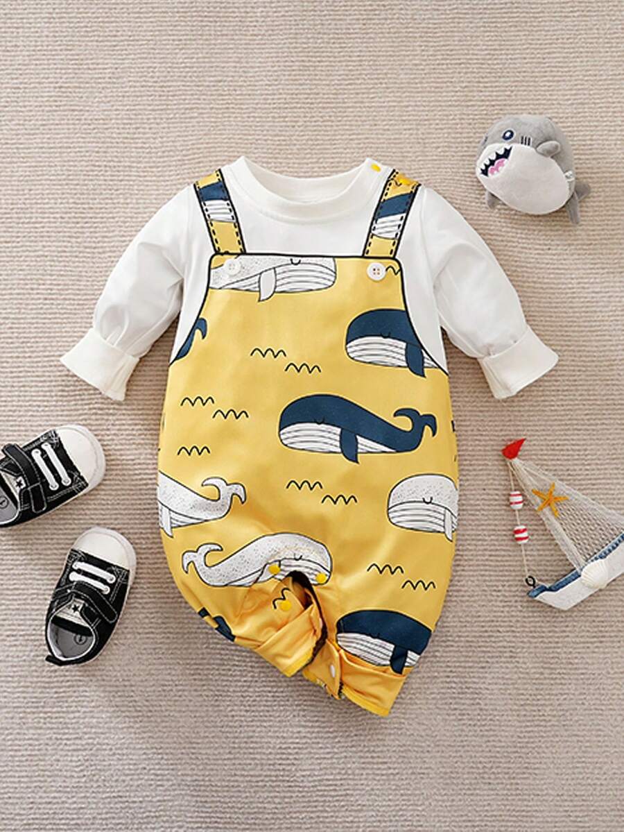 Yierying 男嬰鯨魚印花連身褲 - 彩色 - 查看 1