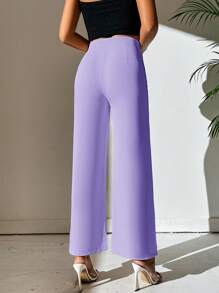 SHEIN PETITE High Waist Split Hem Straight Leg Trousers - Lilac Purple - View 2