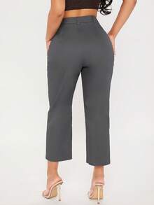 SHEIN PETITE Solid Fold Pleated Detail Cropped Trousers - Dark Grey - View 2