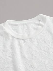 SHEIN ICON 花卉圖案提花木耳邊網紗上衣 - 白色 - 查看 4