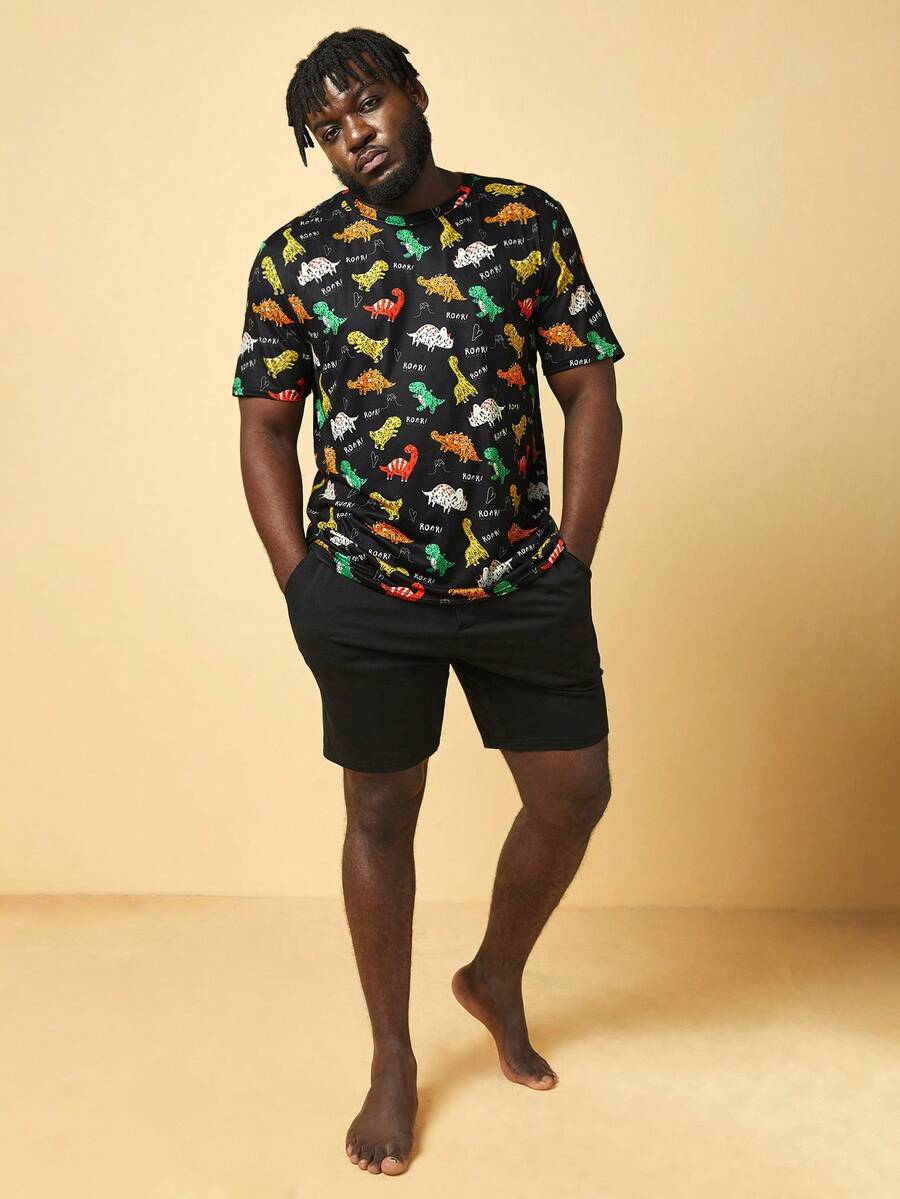 SHEIN Extended Sizes Men Dinosaur Print PJ Set - Multicolor - View 1