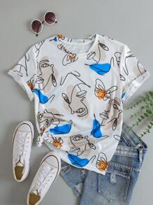 SHEIN LUNE 人像圖案T恤 - 彩色 - 查看 1