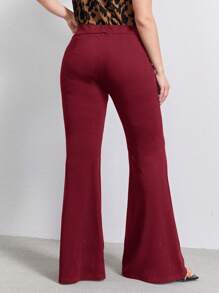 SHEIN Clasi Plus Solid Flare Leg Trousers - Burgundy - View 2