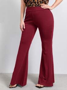 SHEIN Clasi Plus Solid Flare Leg Trousers - Burgundy - View 5