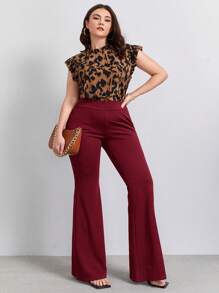 SHEIN Clasi Plus Solid Flare Leg Trousers - Burgundy - View 1