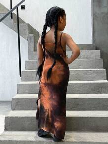 SHEIN 女孩1入組紮染高衩吊帶連衣裙 - 彩色 - 查看 2