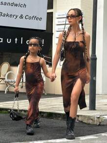 SHEIN 女孩1入組紮染高衩吊帶連衣裙 - 彩色 - 查看 8