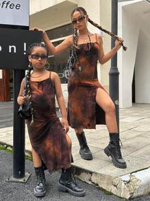 SHEIN 女孩1入組紮染高衩吊帶連衣裙 - 彩色 - 查看 7