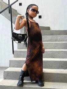 SHEIN 女孩1入組紮染高衩吊帶連衣裙 - 彩色 - 查看 4