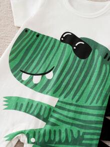 Yierying Áo liền quần Em bé Nút Đắp vá Hoạt hình Khủng long - trắng - Xem 3