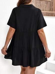 SHEIN LUNE Schattig Eenkleurig Grote maat blouse Hoog Laag Geribd - Zwart - Bekijken 2