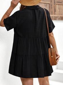 SHEIN LUNE Schattig Eenkleurig Grote maat blouse Hoog Laag Geribd - Zwart - Bekijken 5