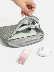 SHEIN 1入組滌綸洗漱用品收納現代素色收納袋和旅行 - 深灰色 - 查看 2