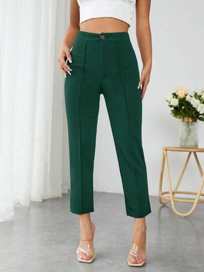 SHEIN PETITE High Waist Seam Detail Cropped Trousers