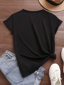 SHEIN LUNE 卡通大象印花T恤 - 黑色 - 查看 2