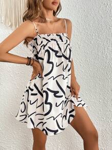 SHEIN VCAY 滿版印花吊帶連衣裙 - 黑與白 - 查看 6