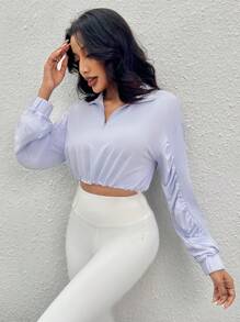 Gameset SHEIN Sport Áo nỉ Thể thao Nữ Xù Dây kéo màu trơn - Màu tím hoa cà - Xem 1