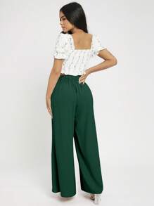 SHEIN PETITE Quần nữ Dây kéo Quần paper-bag màu trơn Giải trí - Màu xanh lá cây đậm - Xem 2