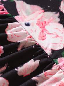 SHEIN Đầm em bé Xù Hoa Tất cả trên in - màu đen - Xem 3