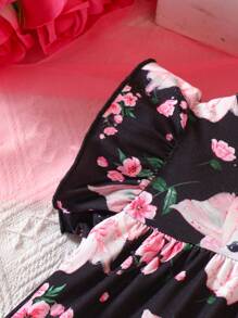 SHEIN Đầm em bé Xù Hoa Tất cả trên in - màu đen - Xem 4