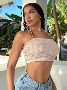 SHEIN SXY 鏈條細節露背繞頸短上衣