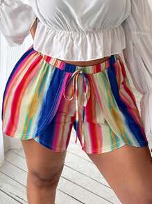 Slaydiva Plus Striped Print Knot Front Shorts - Multicolor - View 4