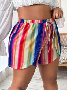 Slaydiva Plus Striped Print Knot Front Shorts - Multicolor - View 5