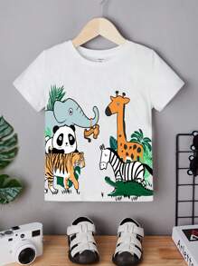 SHEIN Toddler Boys Tropical & Cartoon Graphic Tee - White - View 1