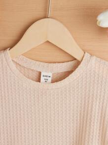 SHEIN Tween Girls' Knitted Solid Color Loose Fit Short Sleeve T-Shirt With Round Neckline - Apricot - View 4