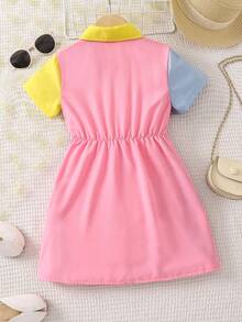 SHEIN Toddler Girls Colorblock Button Front Shirt Dress - Multicolor - View 2