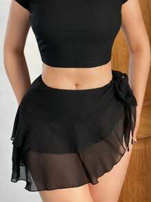 SHEIN SXY Váy nữ Thắt nút phân lớp màu trơn Gợi cảm - màu đen - Xem 7