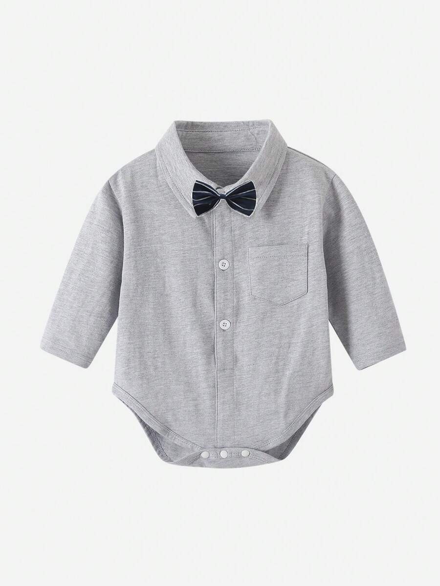 男嬰紳士風格優雅灰色連體衣 - 灰色 - 查看 1