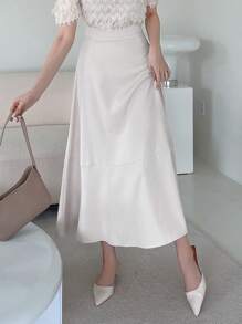 DAZY Chất rắn Váy xòe - Màu be - Xem 3