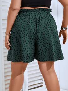 SHEIN Clasi Quần Short kích thước lớn Thắt nút Quần paper-bag Tất cả trên in Giải trí - Màu xanh lá cây đậm - Xem 2