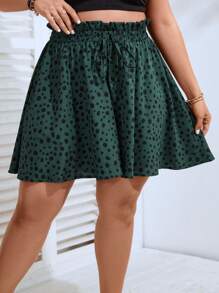 SHEIN Clasi Quần Short kích thước lớn Thắt nút Quần paper-bag Tất cả trên in Giải trí - Màu xanh lá cây đậm - Xem 5