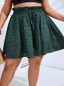 SHEIN Clasi Quần Short kích thước lớn Thắt nút Quần paper-bag Tất cả trên in Giải trí - Màu xanh lá cây đậm - Xem 6