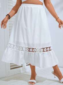 SHEIN SunnyBelle Falda con encaje en contraste bajo con fruncido - Blanco - Ver 1