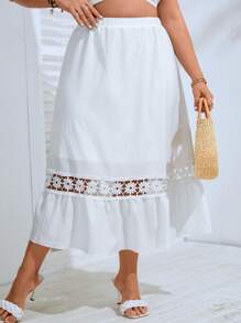 SHEIN SunnyBelle Falda con encaje en contraste bajo con fruncido - Blanco - Ver 4