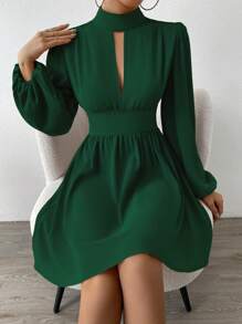 Chiquease Valentine's Day Women Heart Pattern Twist Knot Waist Midi Dress Fall Cloth For Women, Christmas - Dark Green - View 4