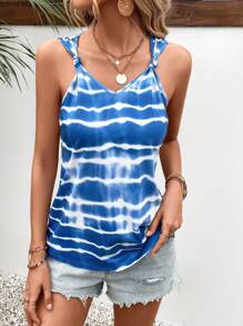 SHEIN VCAY Tie Dye Tank Top - Blue and White - View 1