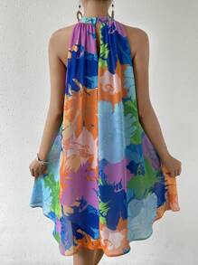 SHEIN VCAY Floral Print Halter Neck Dress - Multicolor - View 2