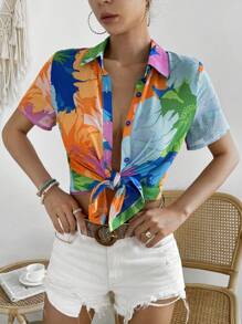 SHEIN LUNE 印花前紐扣襯衫 - 彩色 - 查看 3