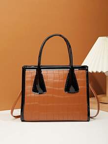 Small Square Bag Crocodile Embossed Double Handle - Multicolor - View 2