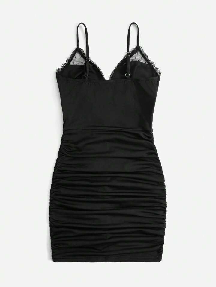 black morning dress Black Ruched Lace Insert Mini Dress | Dresses main image 1